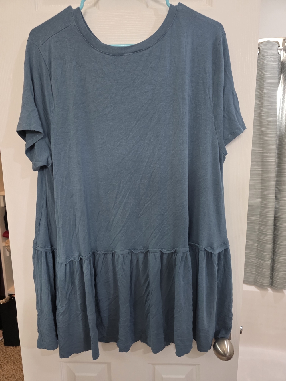 Zenana Outfitters Slate Blue Short Sleeve Ruffle-Hem Tunic - Picture 2 of 3